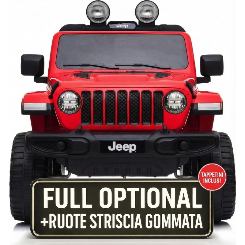 Auto Elettrica Bambini Jeep Wrangler Rubicon 12V Rossa 2-5 Anni Telecomando