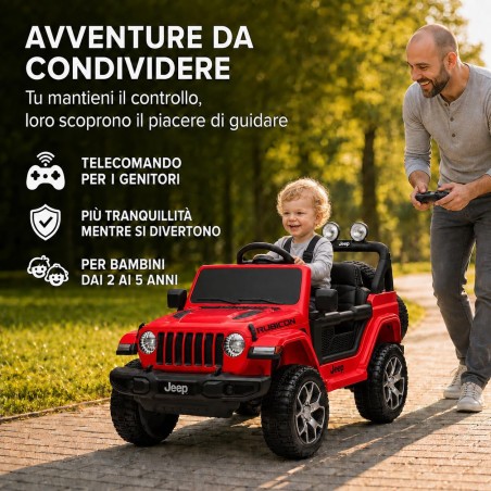 Auto Elettrica Bambini Jeep Wrangler Rubicon 12V Rossa 2-5 Anni Telecomando