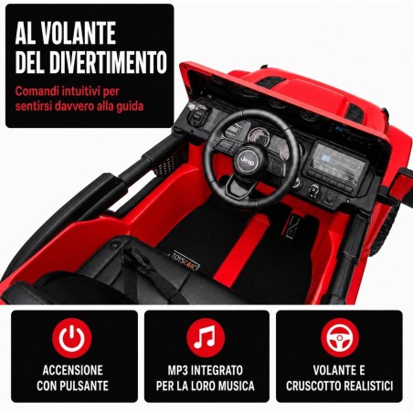 Auto Elettrica Bambini Jeep Wrangler Rubicon 12V Rossa 2-5 Anni Telecomando