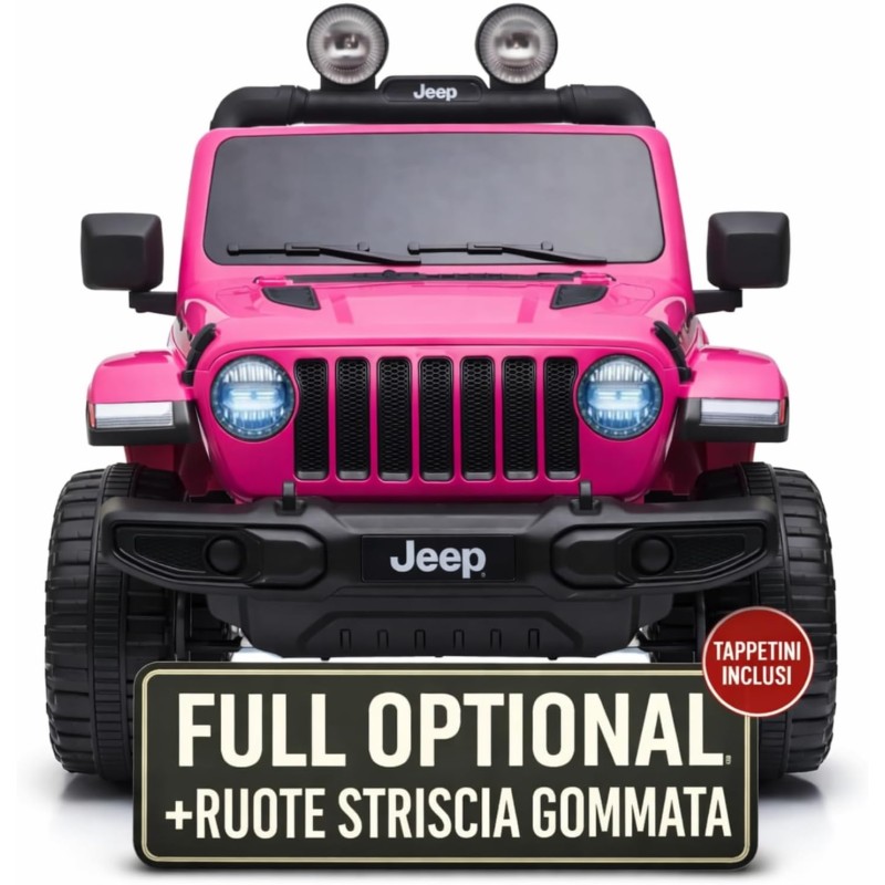 Auto Elettrica Bambini Jeep Wrangler Rubicon 12V Rosa 1-5 Anni Telecomando