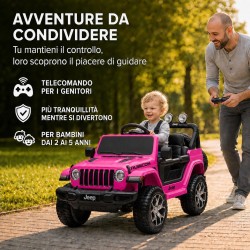 Auto Elettrica Bambini Jeep Wrangler Rubicon 12V Rosa 1-5 Anni Telecomando