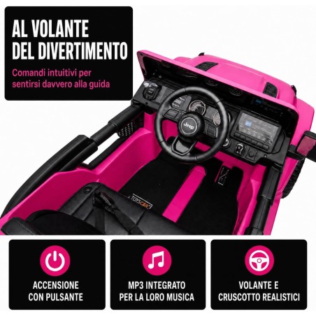 Auto Elettrica Bambini Jeep Wrangler Rubicon 12V Rosa 1-5 Anni Telecomando