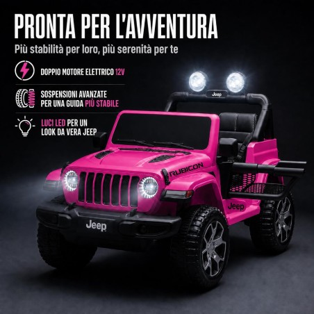 Auto Elettrica Bambini Jeep Wrangler Rubicon 12V Rosa 1-5 Anni Telecomando