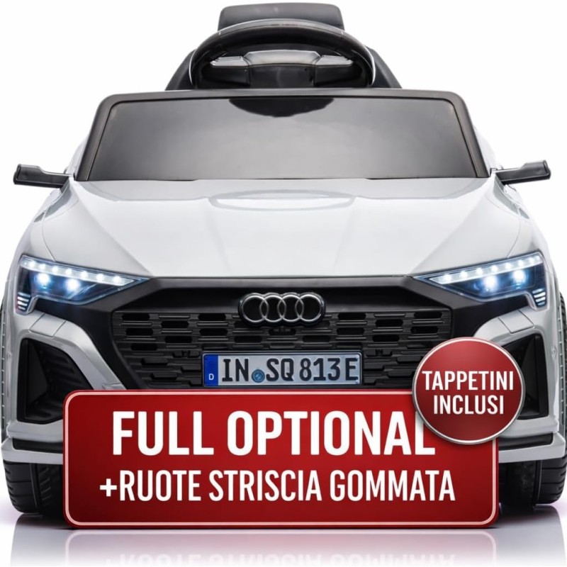 Auto Elettrica Bambini Audi SQ8 e-tron 12V Grigia 1-4 Anni Telecomando LED Pelle