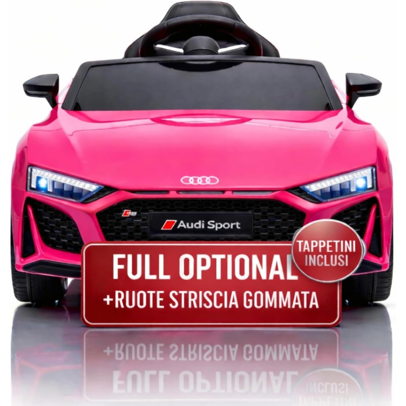 Auto Elettrica Bambini Audi R8 Spyder 12V Rosa 1-4 Anni Telecomando LED Pelle