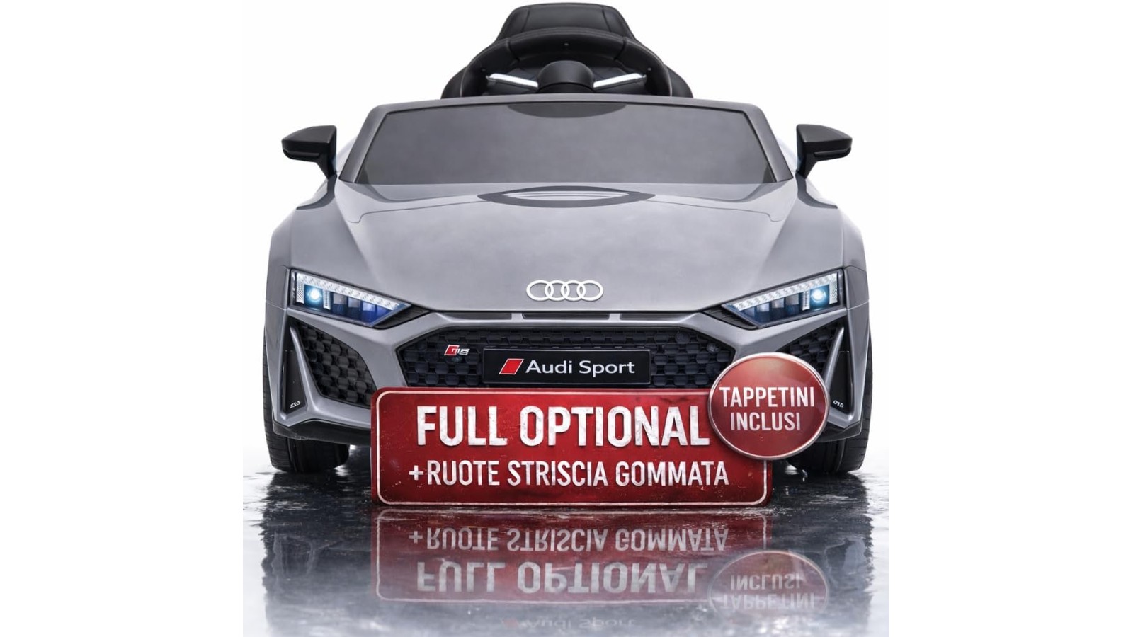 Auto Elettrica Bambini Audi R8 Spyder 12V Grigia 1-4 Anni Telecomando LED Pelle