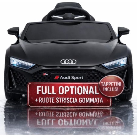Auto Elettrica Bambini Audi R8 Spyder 12V Nera 1-4 Anni Telecomando LED Pelle