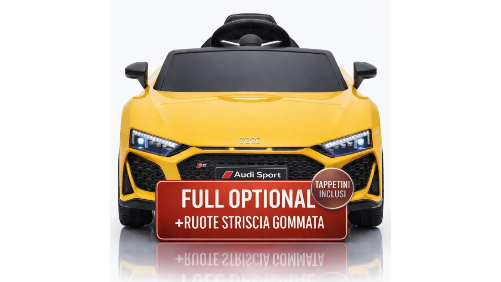 Auto Elettrica Bambini Audi R8 Spyder 12V Gialla 1-4 Anni Telecomando LED Pelle