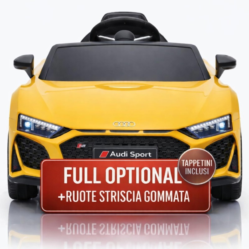 Auto Elettrica Bambini Audi R8 Spyder 12V Gialla 1-4 Anni Telecomando LED Pelle