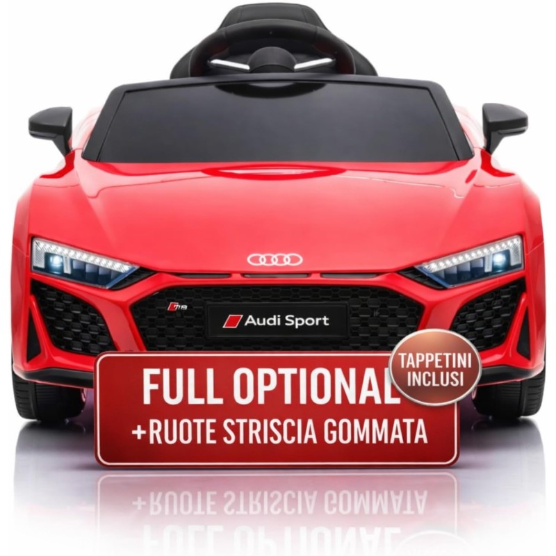 Auto Elettrica Bambini Audi R8 Spyder 12V Rossa 1-4 Anni Telecomando LED Pelle