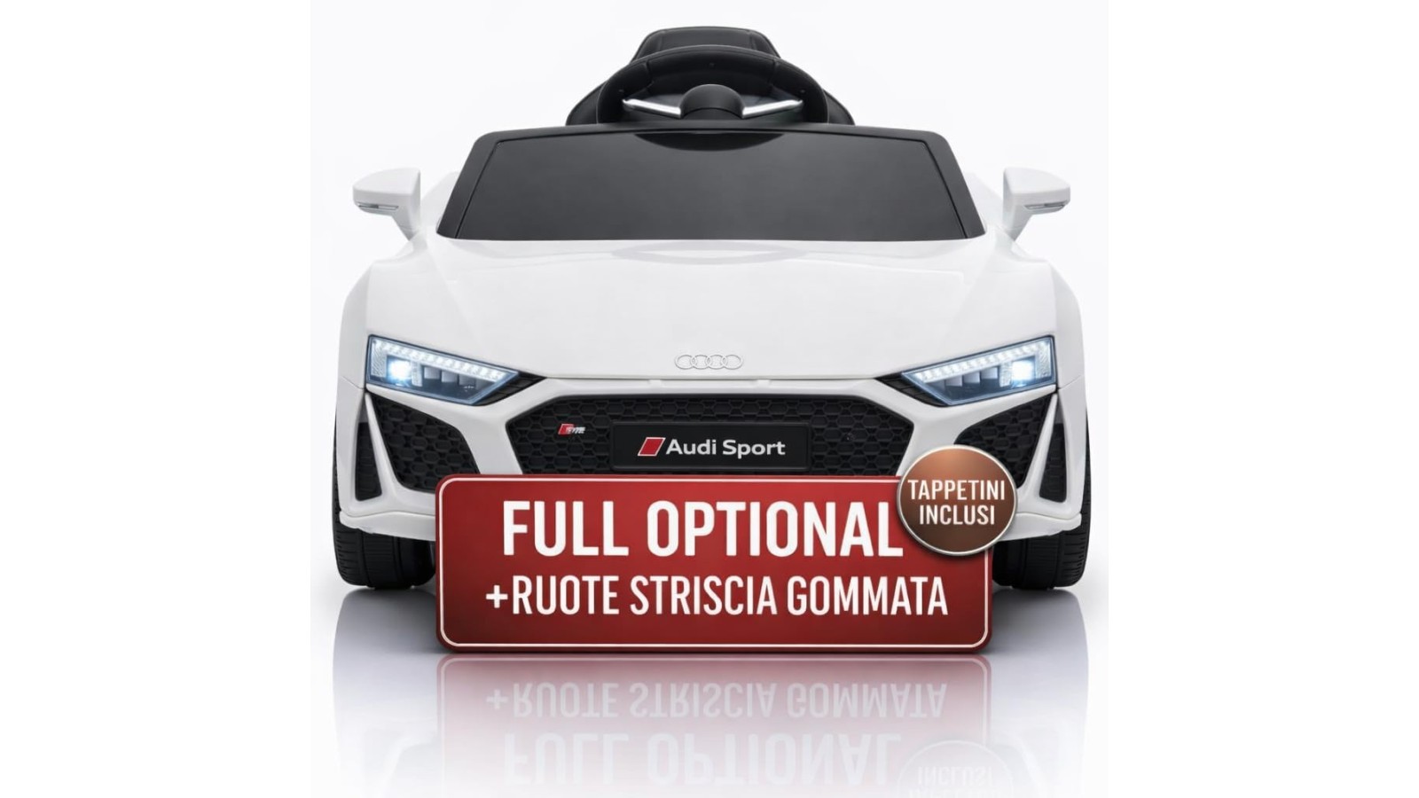 Auto Elettrica Bambini Audi R8 Spyder 12V Bianca 1-4 Anni Telecomando LED Pelle