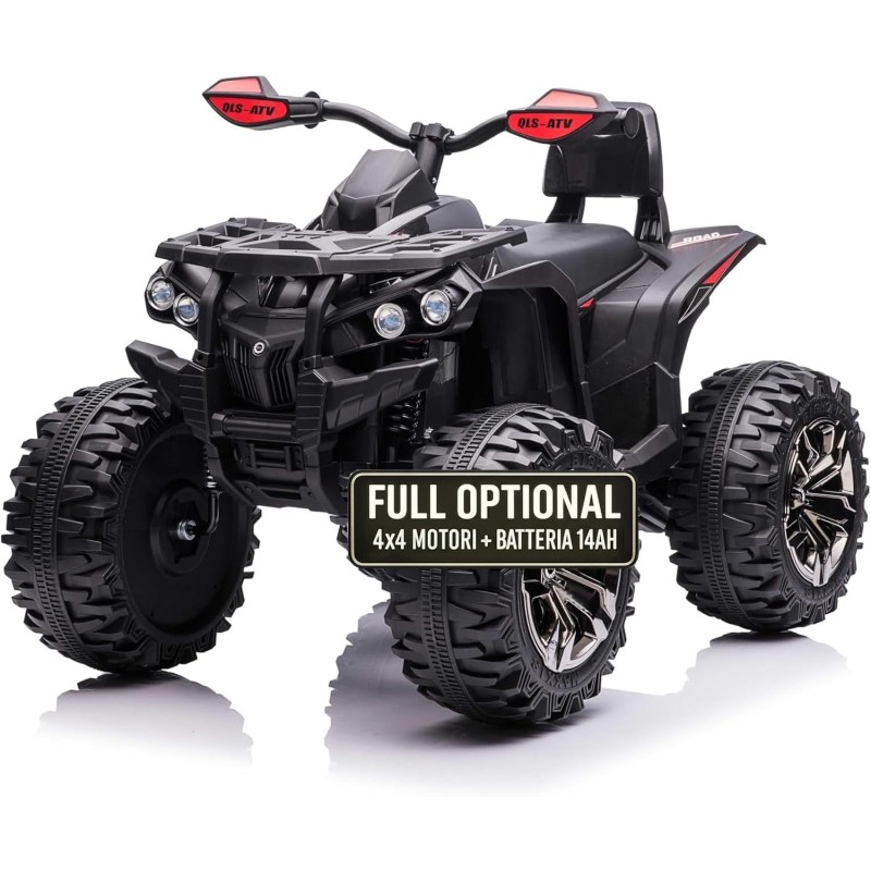 Quad Elettrico Bambini ATV 12V 14Ah 4x4 Nero 1-4 Anni Sospensioni LED MP3