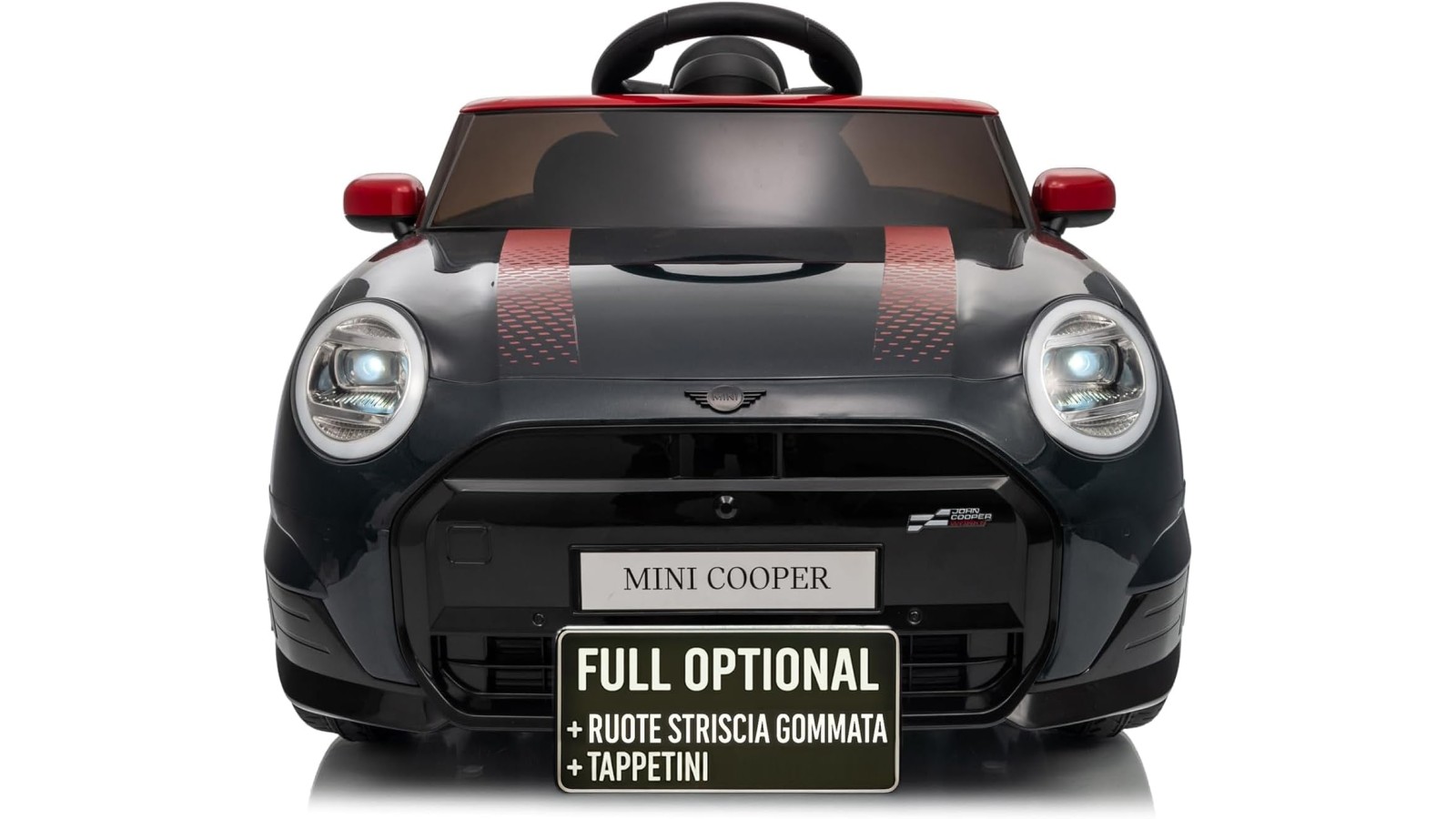 Auto Elettrica Bambini Mini Cooper S Cabrio 12V Nera 1-4 Anni Telecomando LED
