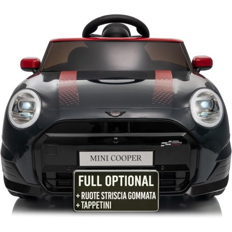 Auto Elettrica Bambini Mini Cooper S Cabrio 12V Nera 1-4 Anni Telecomando LED