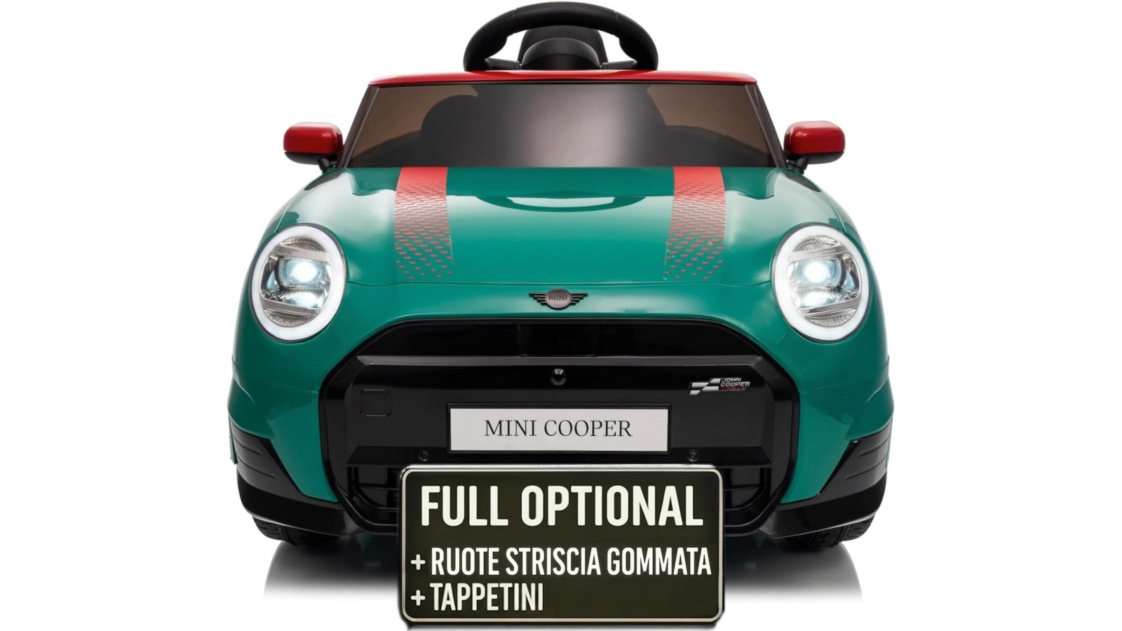 Auto Elettrica Bambini Mini Cooper S Cabrio 12V Verde 1-4 Anni Telecomando LED