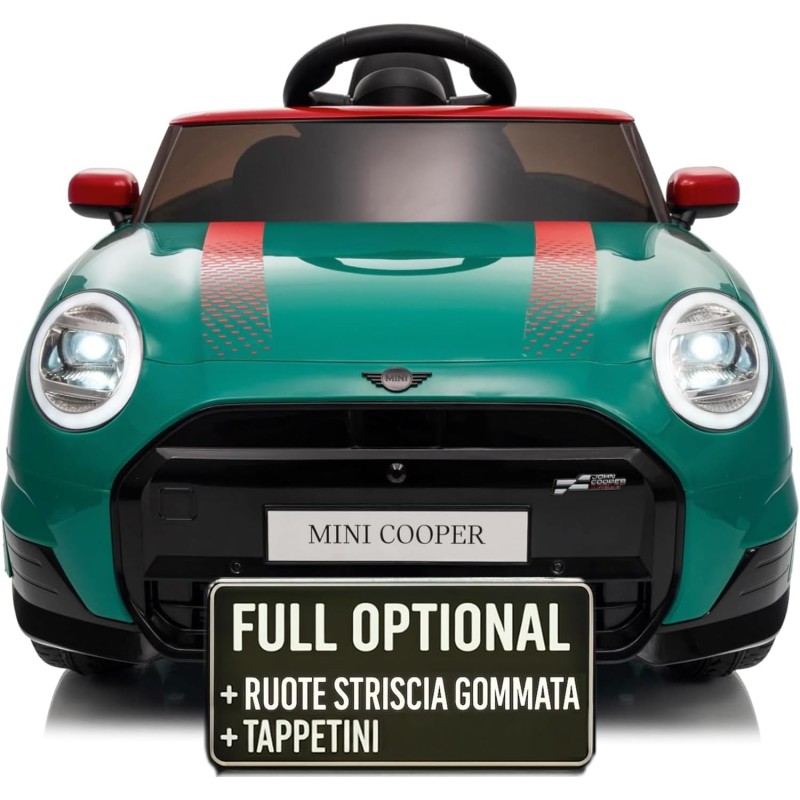 Auto Elettrica Bambini Mini Cooper S Cabrio 12V Verde 1-4 Anni Telecomando LED