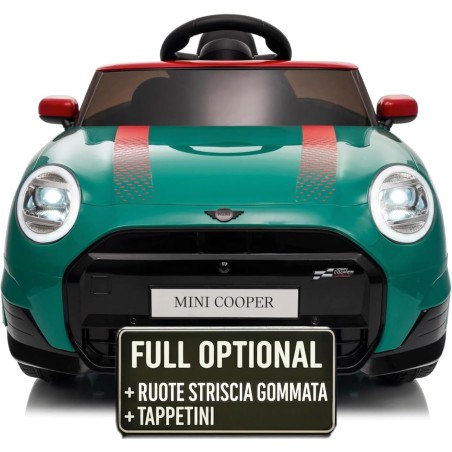 Auto Elettrica Bambini Mini Cooper S Cabrio 12V Verde 1-4 Anni Telecomando LED