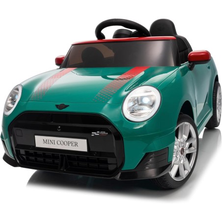 Auto Elettrica Bambini Mini Cooper S Cabrio 12V Verde 1-4 Anni Telecomando LED