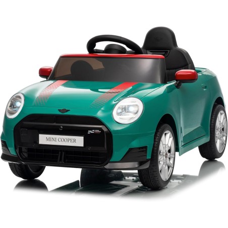 Auto Elettrica Bambini Mini Cooper S Cabrio 12V Verde 1-4 Anni Telecomando LED