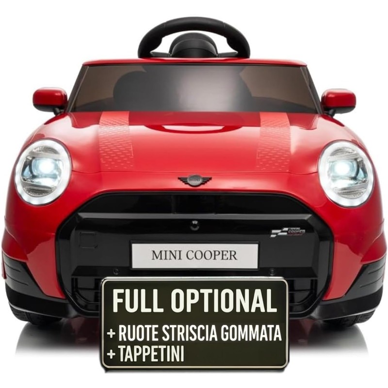 Auto Elettrica Bambini Mini Cooper S Cabrio 12V Rossa 1-4 Anni Telecomando LED