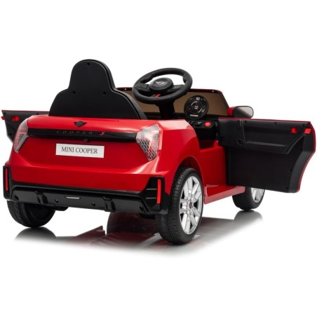 Auto Elettrica Bambini Mini Cooper S Cabrio 12V Rossa 1-4 Anni Telecomando LED