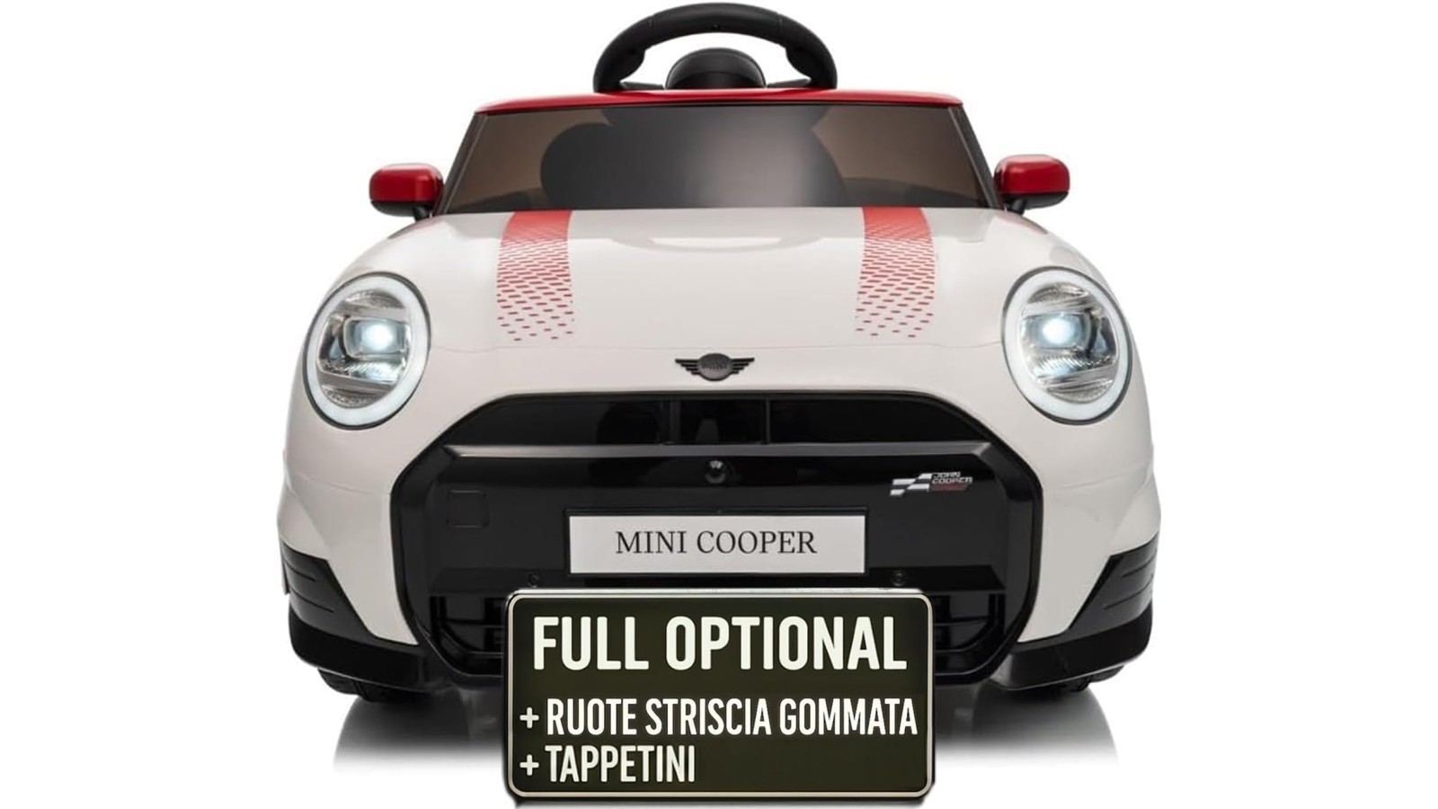 Auto Elettrica Bambini Mini Cooper S Cabrio 12V Bianca 1-4 Anni Telecomando LED