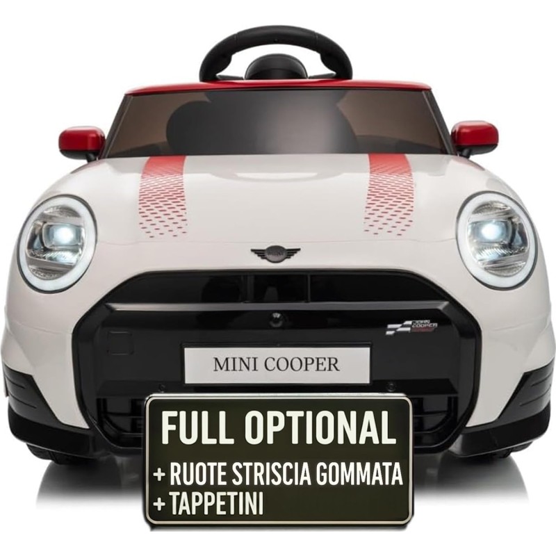 Auto Elettrica Bambini Mini Cooper S Cabrio 12V Bianca 1-4 Anni Telecomando LED