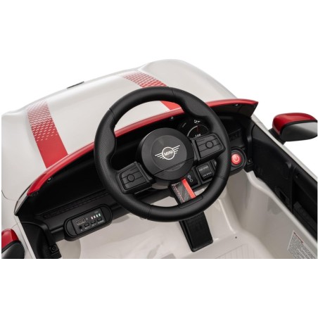 Auto Elettrica Bambini Mini Cooper S Cabrio 12V Bianca 1-4 Anni Telecomando LED