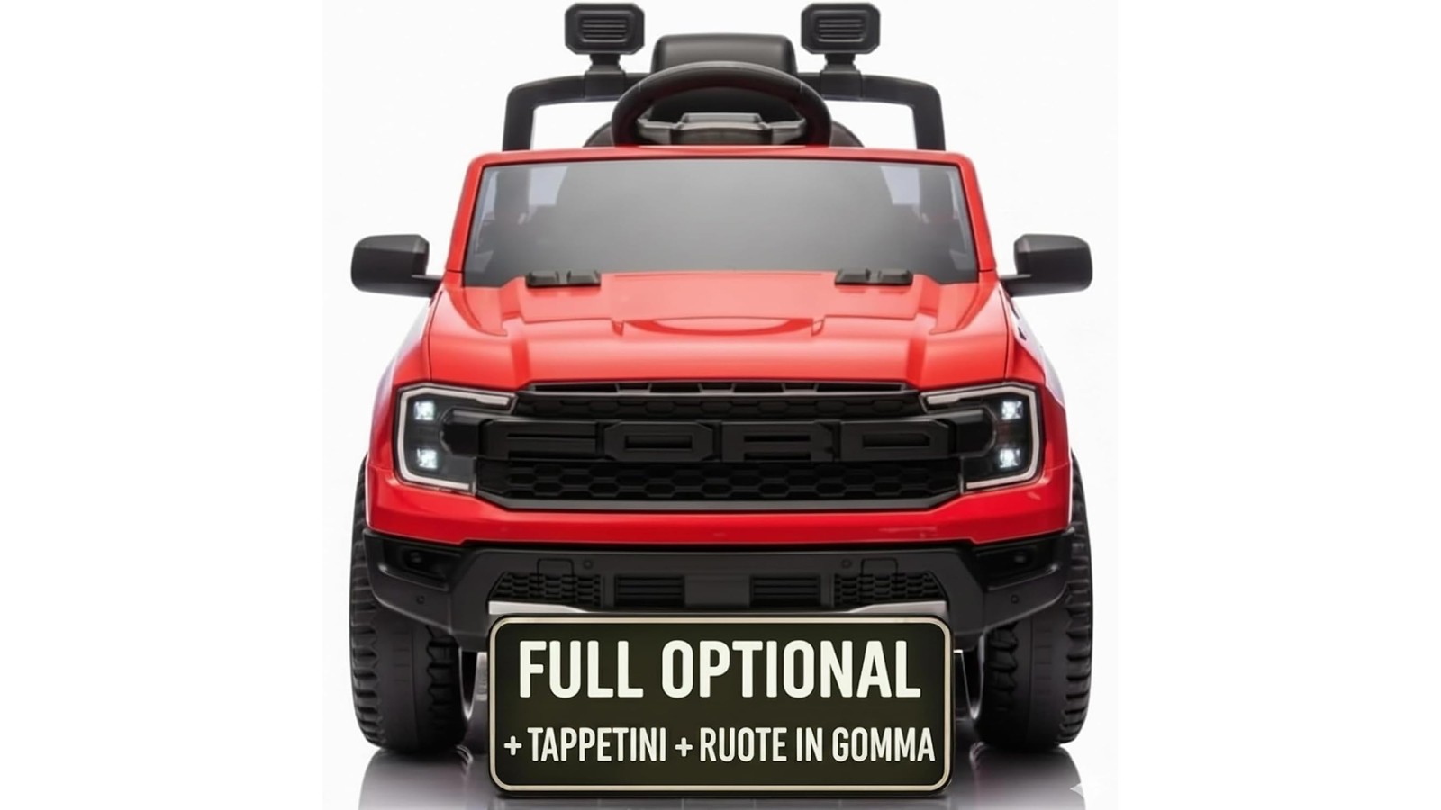 Auto Elettrica Bambini Ford Ranger Raptor 12V Rosso 1-4 Anni Telecomando Gomma