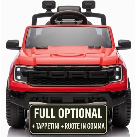Auto Elettrica Bambini Ford Ranger Raptor 12V Rosso 1-4 Anni Telecomando Gomma