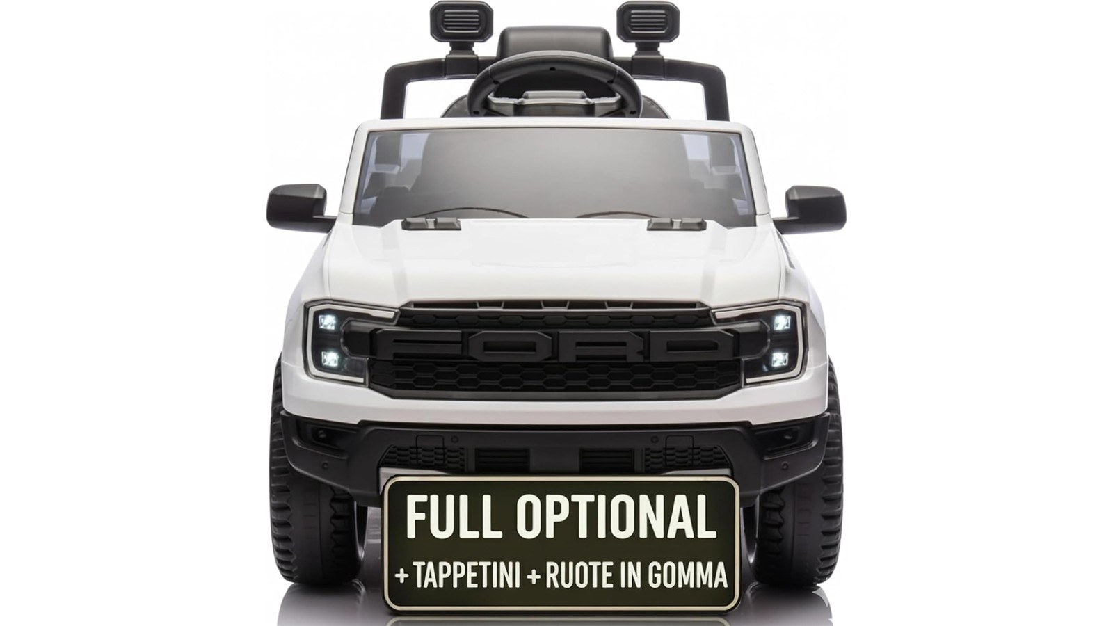 Auto Elettrica Bambini Ford Ranger Raptor 12V Bianco 1-4 Anni Telecomando Gomma