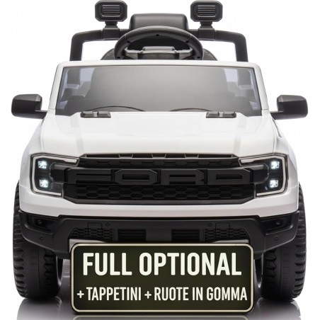 Auto Elettrica Bambini Ford Ranger Raptor 12V Bianco 1-4 Anni Telecomando Gomma