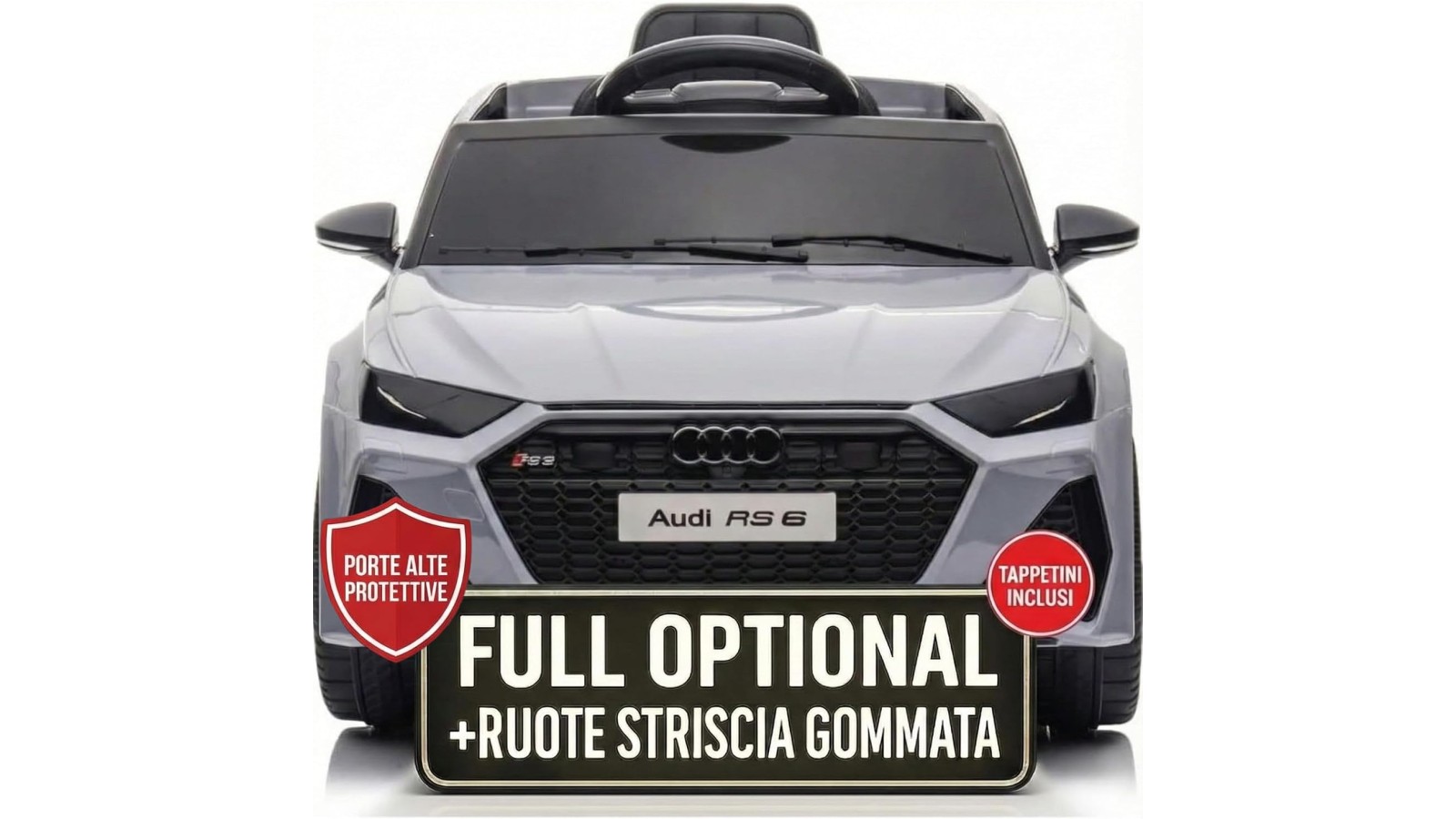 Auto Elettrica Bambini Audi RS6 12V Grigia 1-4 Anni Telecomando Pelle LED