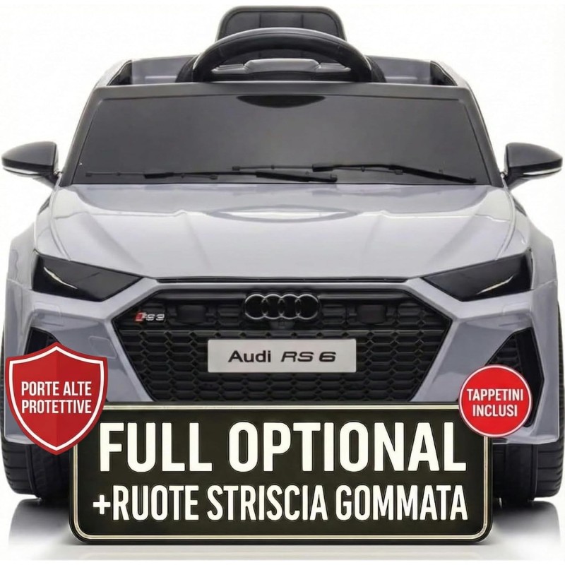 Auto Elettrica Bambini Audi RS6 12V Grigia 1-4 Anni Telecomando Pelle LED