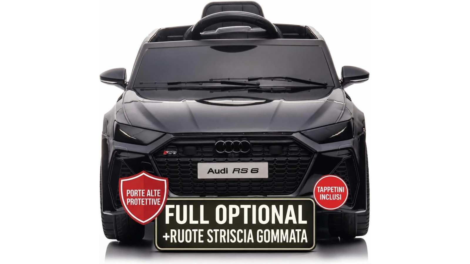 Auto Elettrica Bambini Audi RS6 12V Nera 1-4 Anni Telecomando Pelle LED