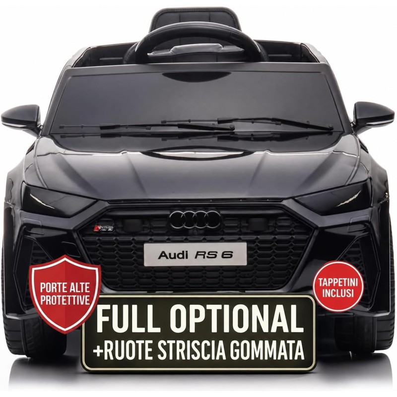Auto Elettrica Bambini Audi RS6 12V Nera 1-4 Anni Telecomando Pelle LED
