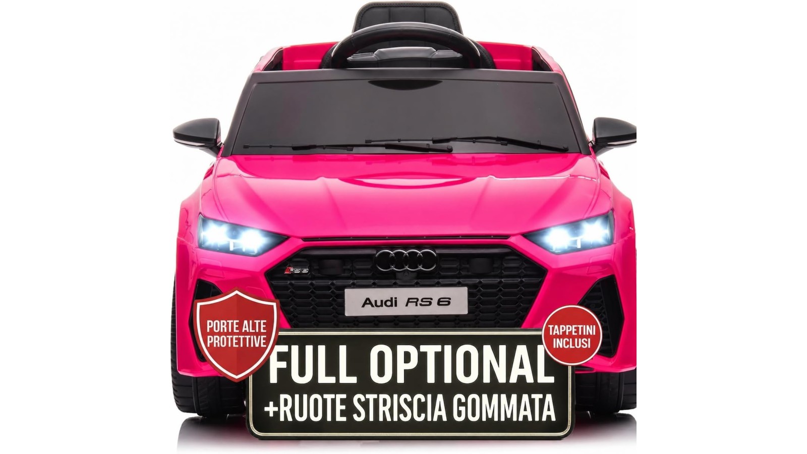 Auto Elettrica Bambini Audi RS6 12V Rosa 1-4 Anni Telecomando Pelle Tappetini