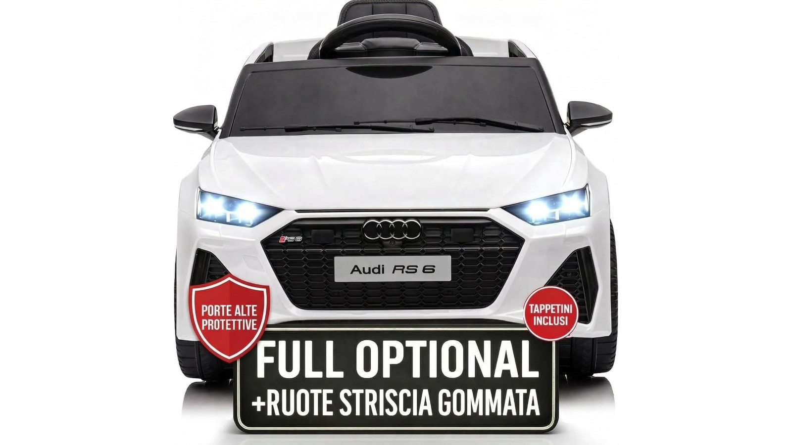 Auto Elettrica Bambini Audi RS6 12V Bianca 1-4 Anni Telecomando Pelle LED