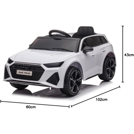 Auto Elettrica Bambini Audi RS6 12V Bianca 1-4 Anni Telecomando Pelle LED