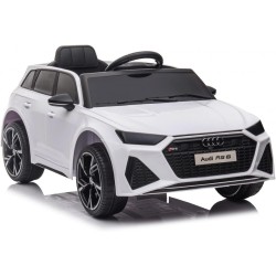 Auto Elettrica Bambini Audi RS6 12V Bianca 1-4 Anni Telecomando Pelle LED