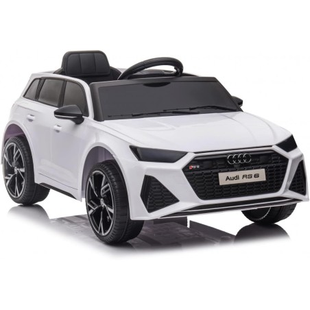 Auto Elettrica Bambini Audi RS6 12V Bianca 1-4 Anni Telecomando Pelle LED