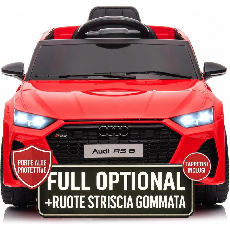 Auto Elettrica Bambini Audi RS6 12V Rossa 1-4 Anni Telecomando Pelle Tappetini