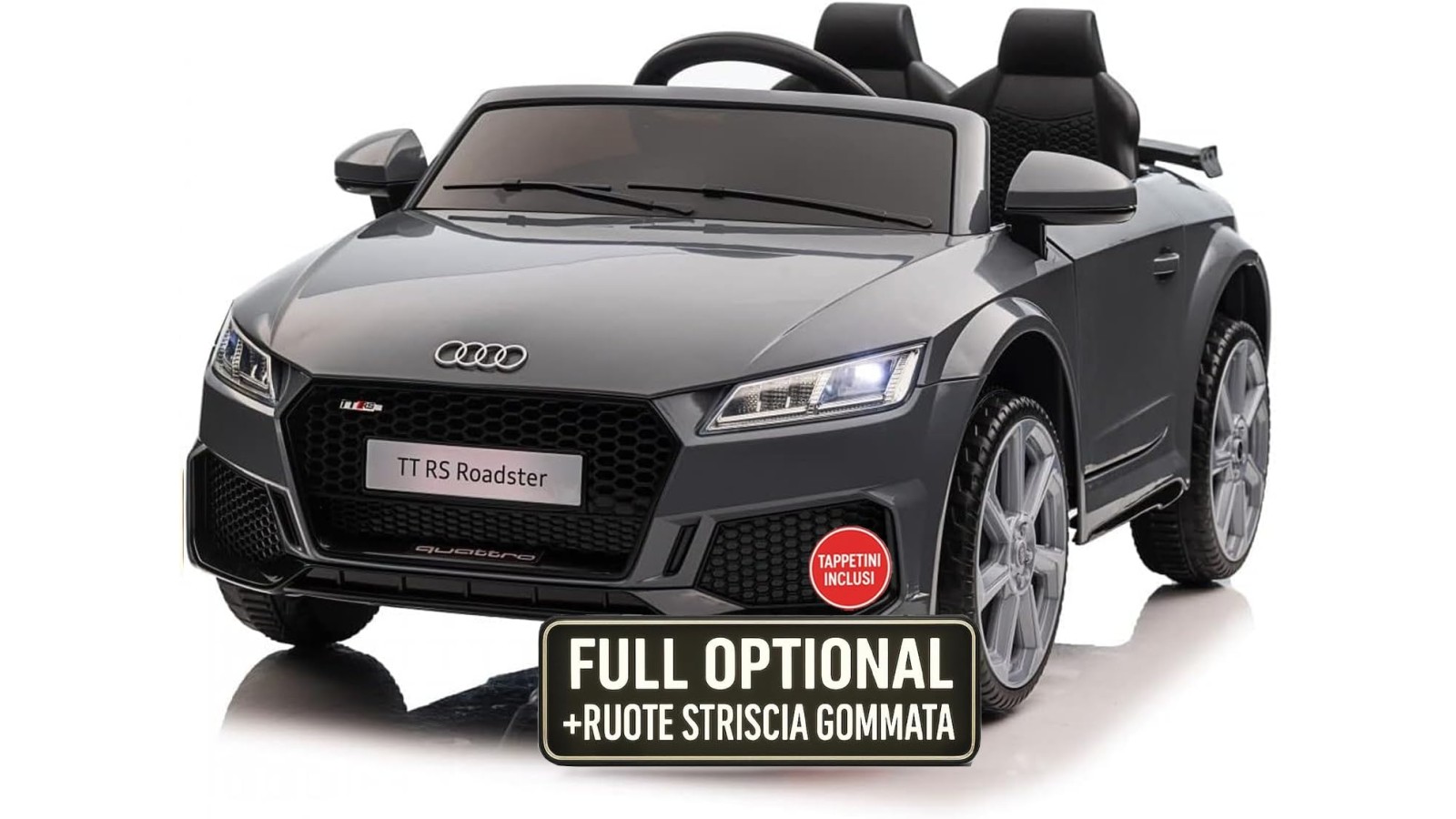 Auto Elettrica Bambini Audi TT RS 12V Grigia 1-4 Anni Telecomando Tappetini