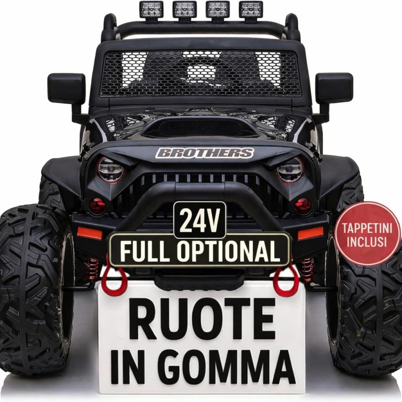 Auto Elettrica Bambini Big Adventure 24V Nera 2 Posti Telecomando Ruote Gomma