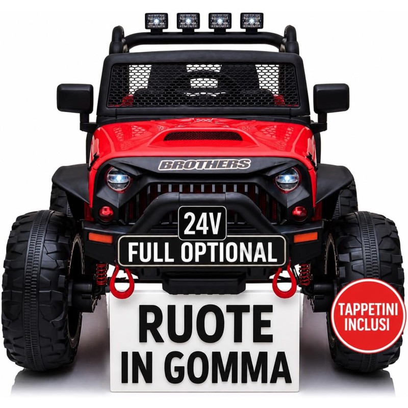 Auto Elettrica Bambini Big Adventure 24V Rossa 2 Posti Telecomando Ruote Gomma