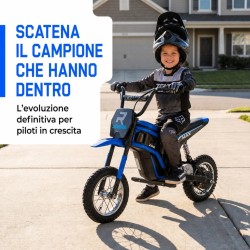 Moto Elettrica Bambini Raptor X Blu 24V 350W 5-10 Anni Freno Disco Ruote 12