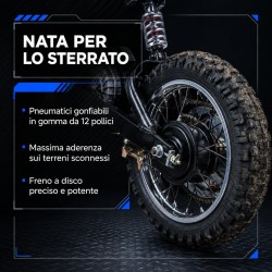Moto Elettrica Bambini Raptor X Blu 24V 350W 5-10 Anni Freno Disco Ruote 12