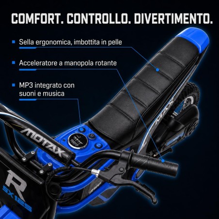 Moto Elettrica Bambini Raptor X Blu 24V 350W 5-10 Anni Freno Disco Ruote 12