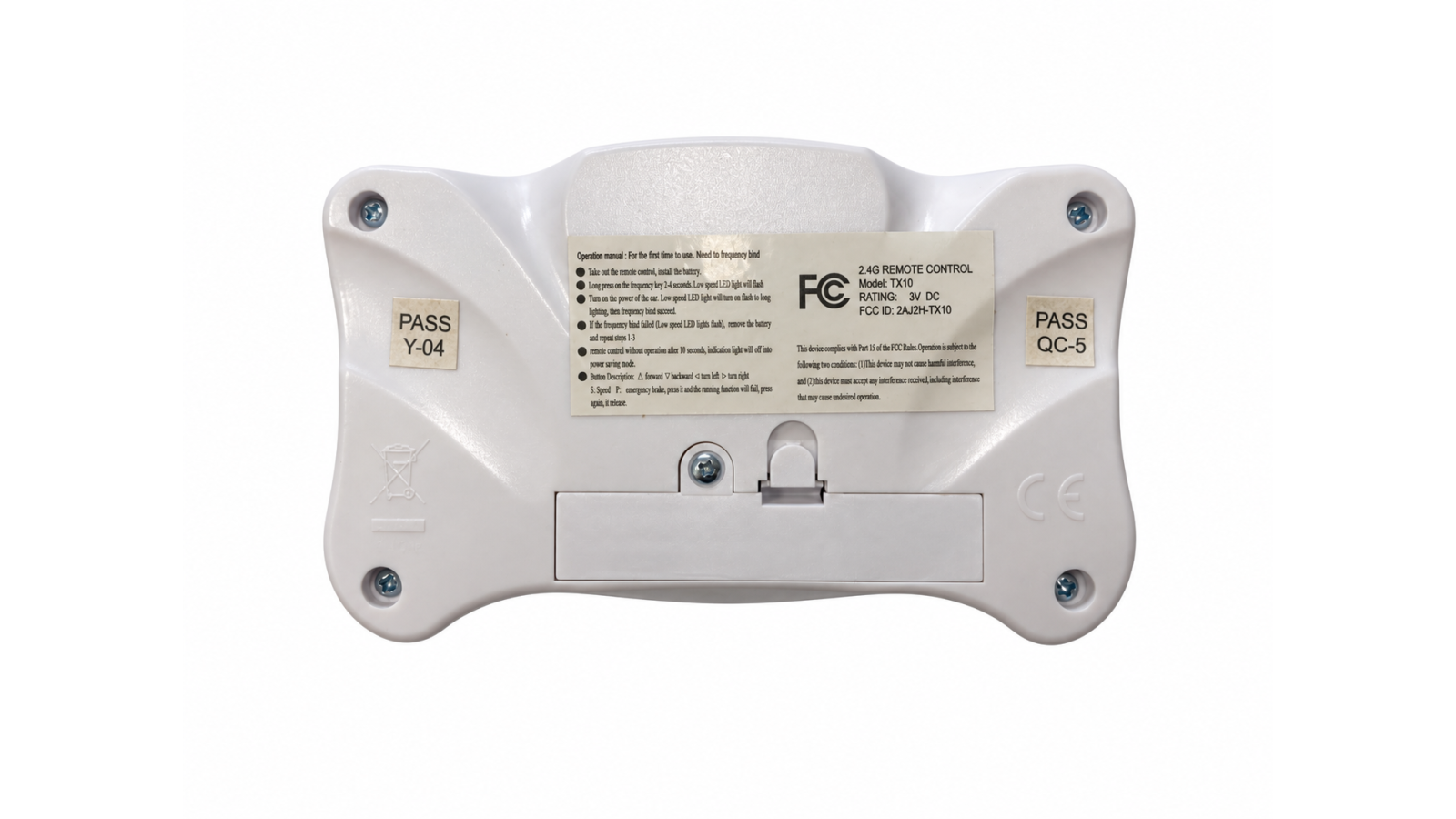 Telecomando di Ricambio per Auto Elettriche Bambini TX10 2.4 GHz Bianco Tasti Rossi ToysCar