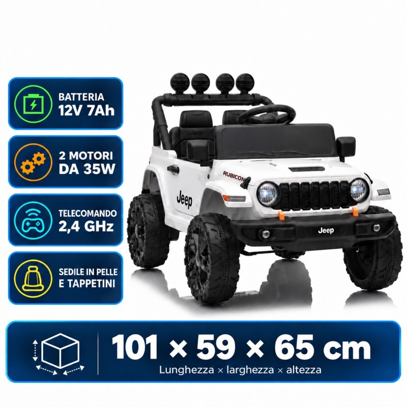 Auto Elettrica Bambini Jeep Wrangler Rubicon 12V Bianca Telecomando